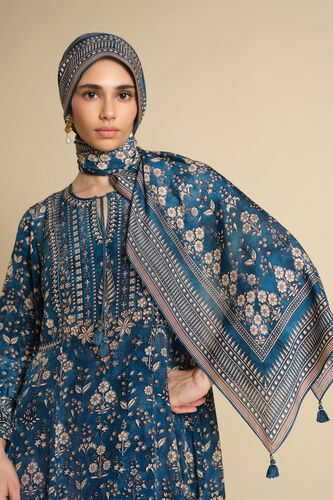 Niral Printed Silk Stole - Blue, Blue, image 1